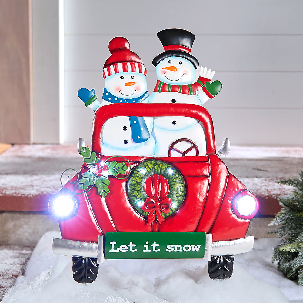 Lighted-LED-Let-It-Snow-Snowman-Red-Truck-Yard-Stake