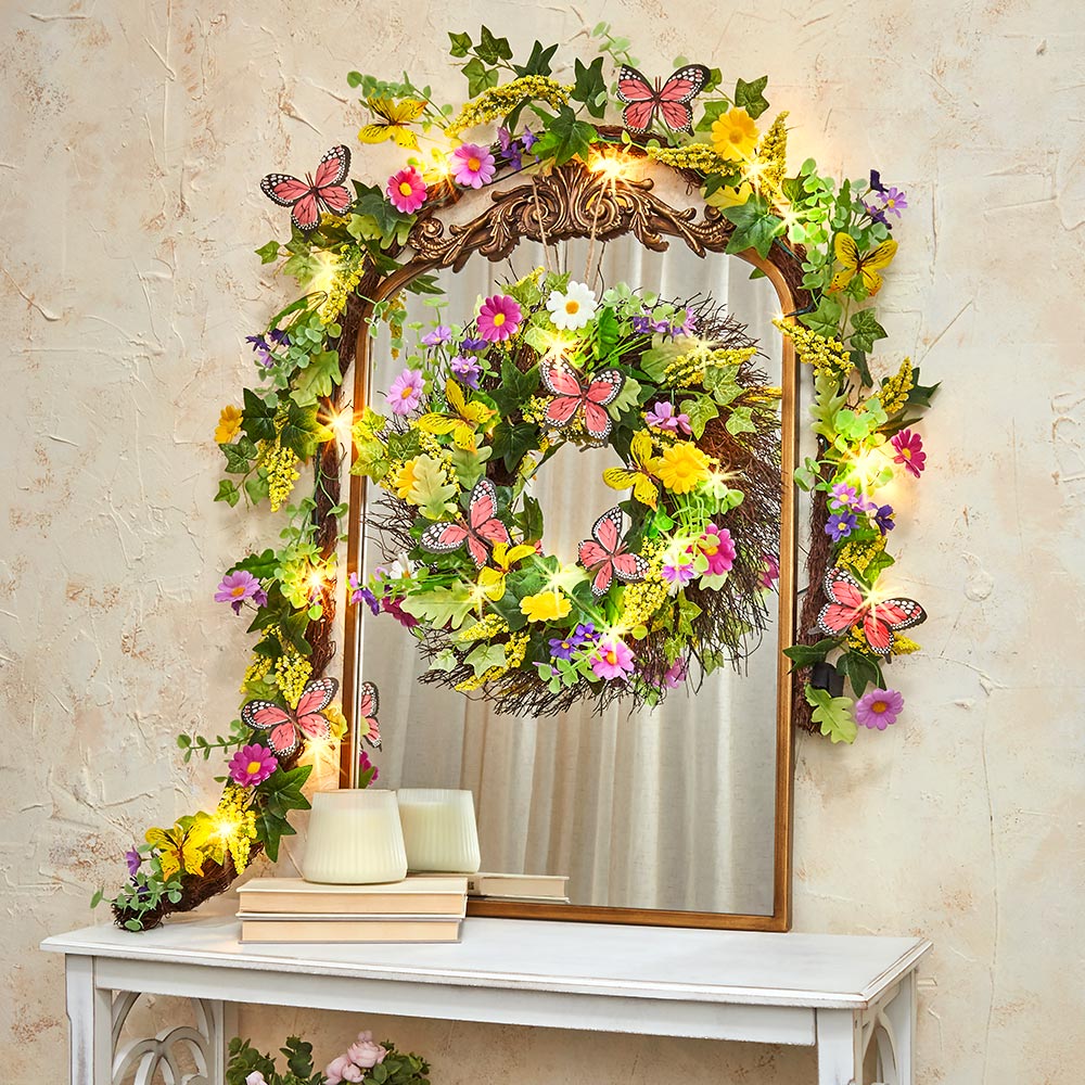 S33_Summer-Butterfly-and-Flower-Lighted-Wreath-or-Garland